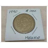 1990 $1,000 peso Mexico coin