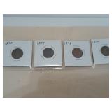 Indian head pennies, 1896, 1897, 1898, and 1899