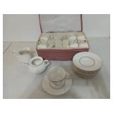 Eight Homer Laughlin Arcadia cup and saucer sets,