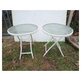 Two glass top folding patio tables, 19x18 in