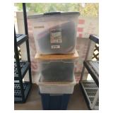 Four assorted storage containers, with contents