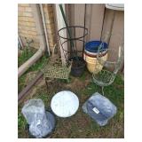 Assorted flower pots 10 in, plant stand 10 in,