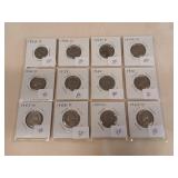 12 Jefferson nickels from 1939 to 1963, see