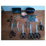 Assorted scissors, and reader glasses. Includes