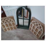 Green window shaped mirror with ledge, 30x18 in,