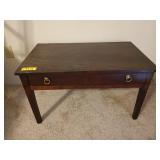 Low wooden coffee table with drawer, 17x17x30 in
