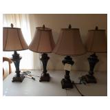 Four matching lamps, 31 in, needs some work
