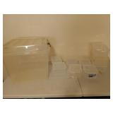 11 plastic storage organizers, three are shoebox