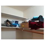 Closet shelf contents plus clothes, many are new