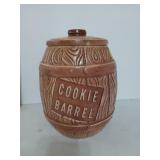 Cookie barrel, 10x8-in cookie jar, has a few chips