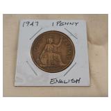 1947 one penny English coin