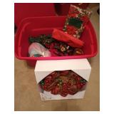 Red tub of Christmas decor, includes a new