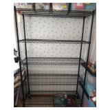 Black metal five tier shelf on wheels, no