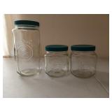 Set of three glass Golden harvest canisters, 5