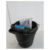 Three 9 inch buckets with new cleaning supplies,
