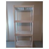 White, four-tier, plastic shelving, 48x21x12 in