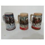 Three 7 in Budweiser steins, 1988 through 89