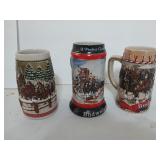 Three Christmas Budweiser steins, six and seven