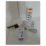 Melon scoops, knife sharpener, and portable