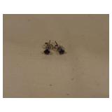 Pair of stud earrings with purple stones, 14