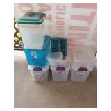 Six assorted storage bins, 24 to 27 quart, etc.