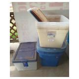 10 assorted storage totes, all have lids, all