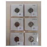 Six Roosevelt dimes from 1970 through 1980, see