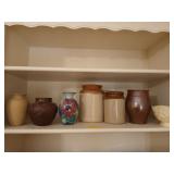 Shelf contents, 7 Pottery pieces
