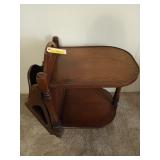 Old wooden tea trolley with magazine holder,