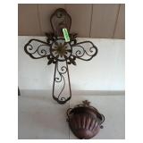 Metal cross, 32x24 in, and Metal Wall pocket,