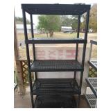 Five tier black plastic shelf, 6 ft x 3 ft by 18