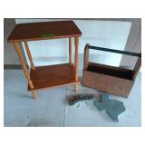 Wooden side table, 24x18 in, and a wooden tool