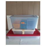 Three assorted sized storage totes, with