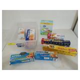 Assorted food bags, cling wrap, wax paper,