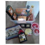 Tub filled with assorted chef kitchen decor