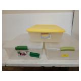 Three short storage tubs, 28 quart to 32 quart