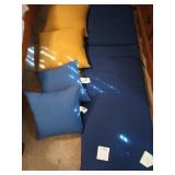 Nine assorted cushions / throw pillows, includes