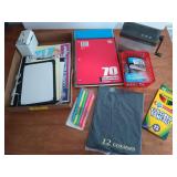 Flat of assorted office supplies, includes