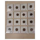 16 wheat pennies from the 1930s to the 1950s,