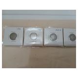 Barber dimes, 1911, 1912, 1914 -D, and 1916,