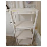 Four-tier, white plastic shelving unit, 48x14x21