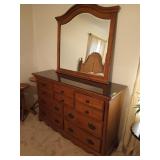 Wooden dresser with glass top, seven drawers,
