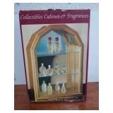 Collectibles cabinet and fragrances, 16x 10",