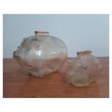 Pair of glass, Anchor Hocking piggy banks, three