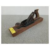 Old Stanley hand planer with wooden base, 15 in