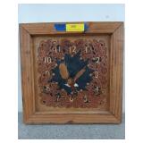 Clock with leather oak leaf/acorn/bald eagle