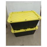 Two black and yellow 27 gallon tough box storage