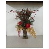 Christmasy floral centerpiece with red and gold