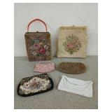 Collection of six old handbags, four are beaded
