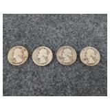 Four silver quarters from the early 1940s